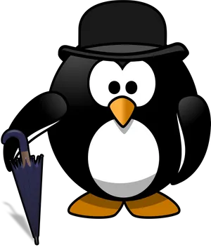 Cartoon Penguin With Hatand Umbrella PNG