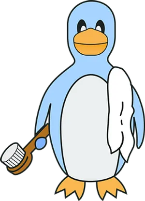 Cartoon Penguin With Toothbrush