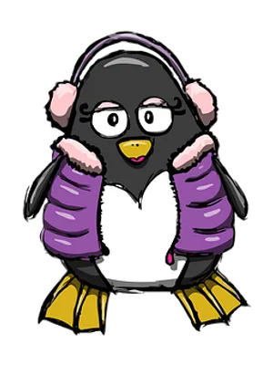 Cartoon Penguinwith Headphones