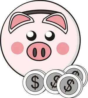 Cartoon Piggy Bankand Coins.png PNG