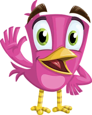 Cartoon Pink Bird Waving PNG image