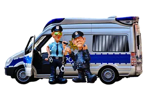 Cartoon Police Officersand Van PNG image