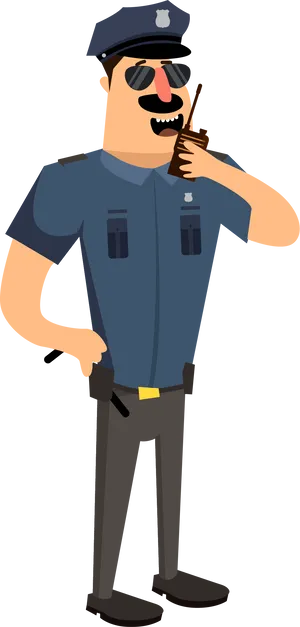Cartoon Policeman Communicating Via Radio PNG