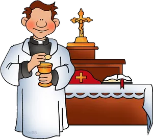 Cartoon Priest Performing Eucharist PNG image