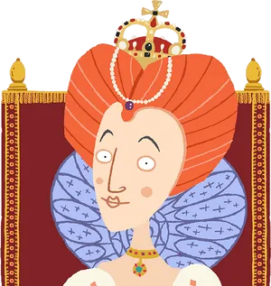 Cartoon Queen With Crownand Robe.png