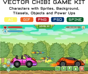 Cartoon Racing Cars Game Interface PNG image
