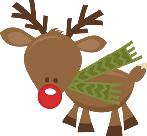 Cartoon Red Nosed Reindeer Graphic PNG image