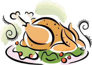 Cartoon Roast Chicken Dinner Illustration PNG