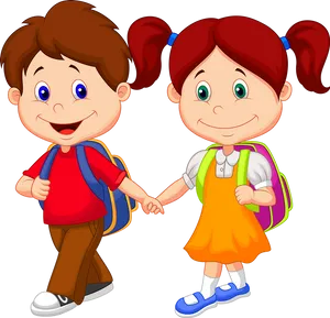 Cartoon Schoolchildren Holding Hands PNG image