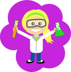 Cartoon Scientist Holding Test Tubes PNG image