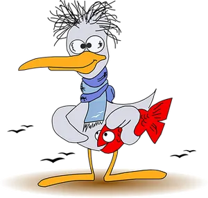 Cartoon Seagullwith Fish Character PNG image
