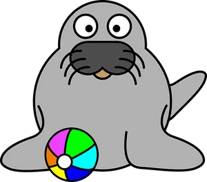 Cartoon Seal With Beach Ball PNG image