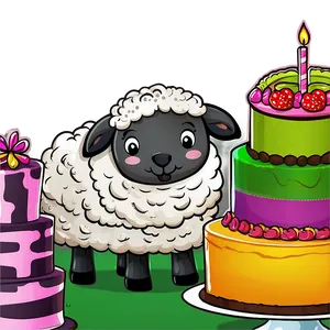 Cartoon Sheep With Cake PNG Hsw