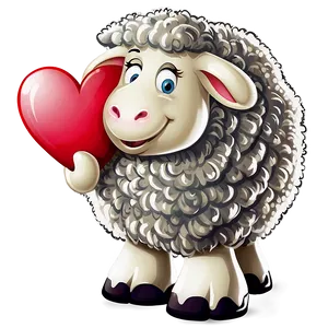Cartoon Sheep With Heart PNG 06272024