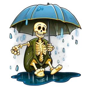 Cartoon Skeleton In Rain PNG 2