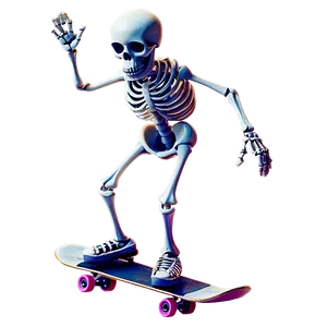 Cartoon Skeleton On Skateboard PNG Mcu8