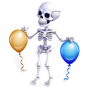 Cartoon Skeleton With Balloons PNG Eyo28