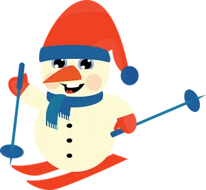 Cartoon Snowman Skiing PNG image