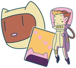 Cartoon Spacemanand Spacecat Stickers PNG image