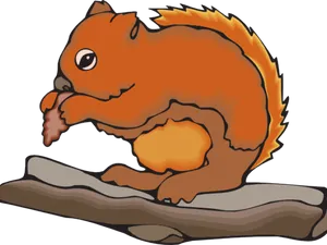 Cartoon Squirrel Eating Nuton Branch