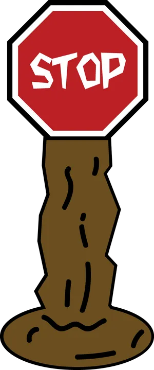 Cartoon Stop Signon Brown Pole PNG