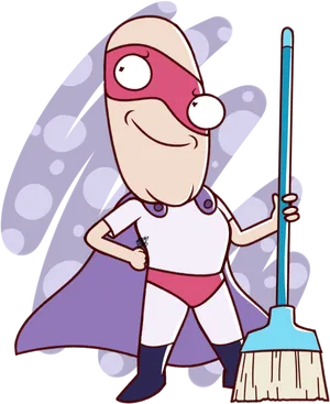 Cartoon Superhero With Broom.png PNG