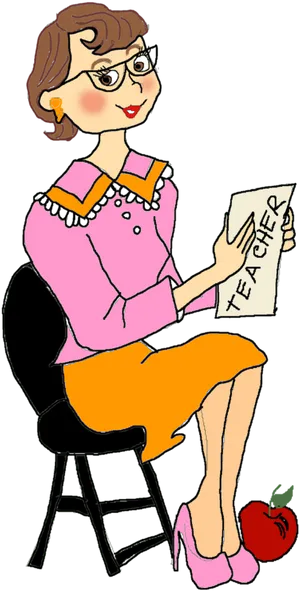 Cartoon Teacher Holding Sign PNG image