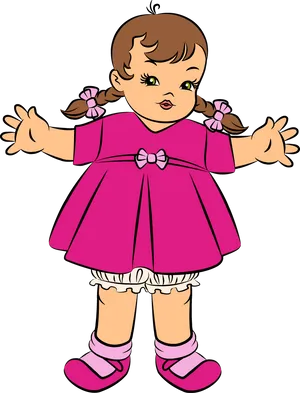 Cartoon Toddler Dollin Pink Dress PNG image