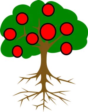 Cartoon Tree With Rootsand Fruit