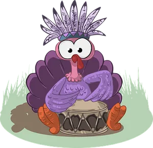 Cartoon Turkey Playing Drums