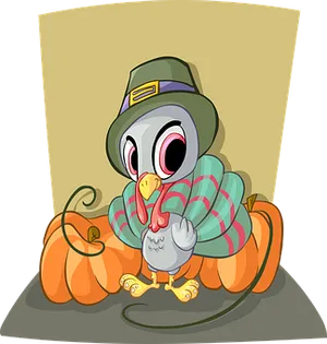 Cartoon Turkey Wearing Pilgrim Hat
