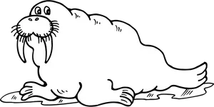 Cartoon Walrus Blackand White PNG image