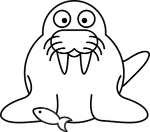 Cartoon Walrus With Fish PNG image