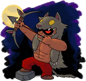 Cartoon Werewolf Archer Moonlight PNG