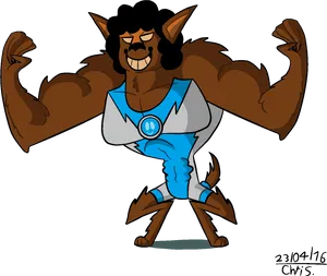 Cartoon Werewolf Superhero Pose PNG