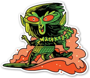 Cartoon Werewolf Surfing Sticker PNG