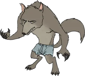 Cartoon Werewolfin Shorts PNG image