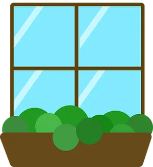 Cartoon Window With Plant Illustration PNG image