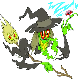 Cartoon Witch Casting Spell