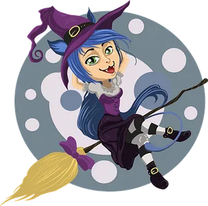 Cartoon Witch Flyingon Broom