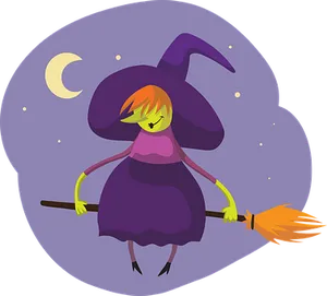 Cartoon Witch Flyingon Broomstick