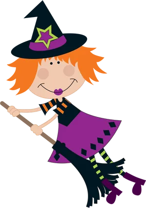 Cartoon Witchon Broomstick Clipart