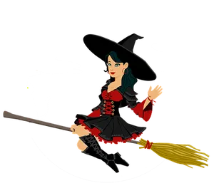 Cartoon Witchon Broomstick