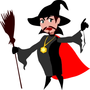 Cartoon Witchwith Broomand Cape
