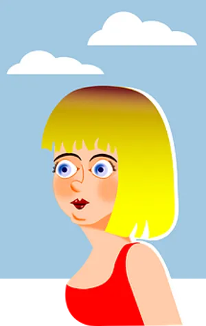 Cartoon Woman Blue Sky Background