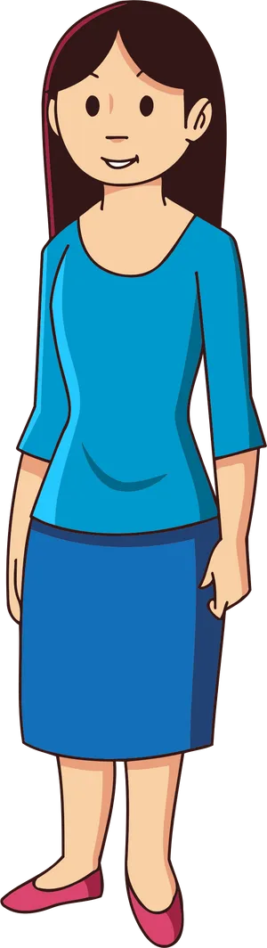 Cartoon Woman Standing Blue Outfit.png PNG image