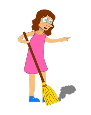 Cartoon Woman With Broom Pointing