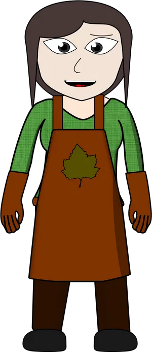 Cartoon Womanin Apronwith Leaf PNG image