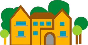 Cartoon Yellow Housewith Trees