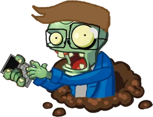 Cartoon Zombie With Smartphone PNG image